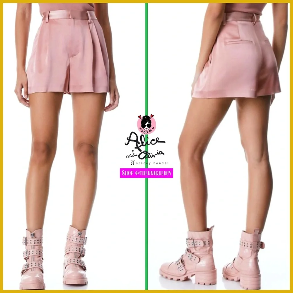 Alice + Olivia Conry Burnt Rose Pleated Shorts